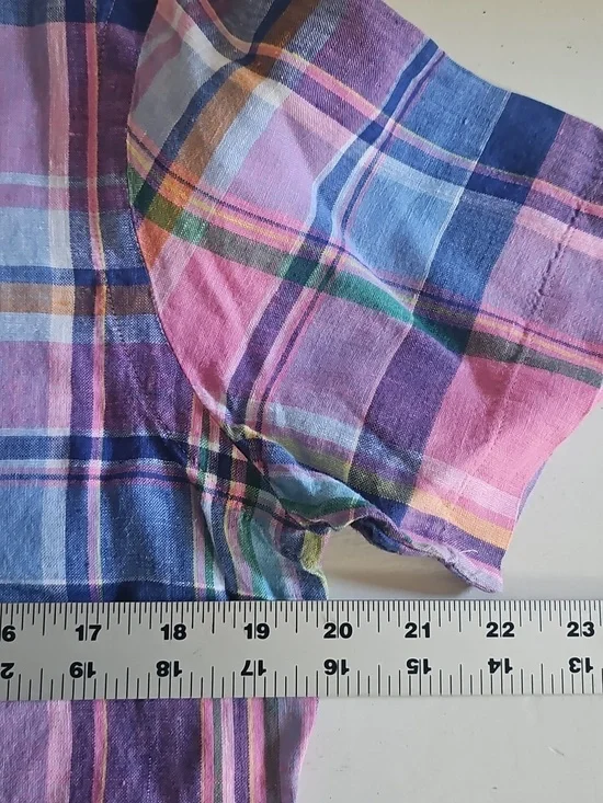 Ralph Lauren Linen Plaid Button Down Shirt Mens Small Pony Logo Summer - Picture 4 of 8